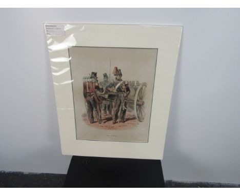 Early French print titled "Types Militaries Artierie ". 56cm x 46cm 