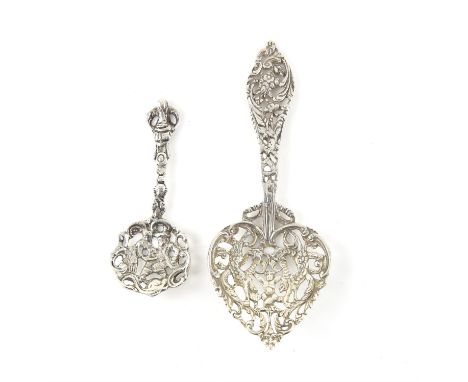 Pierced 19th century bonbon spoon and a silver pierced caddy spoon Birmingham 1890