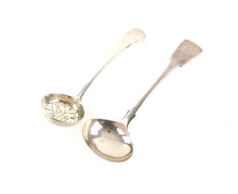 Fiddle pattern silver ladle and an Old English patter pierced silver ladle