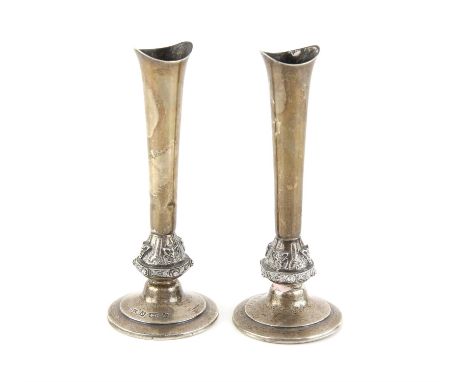 Cast pair of fox head decorated silver candlesticks or epergne holders, 173 grams, Birmingham 1971