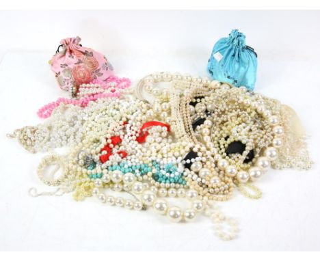 Selection of baroque pearl necklaces and a pair of button pearl ear studs with silver posts, together with a quantity of faux
