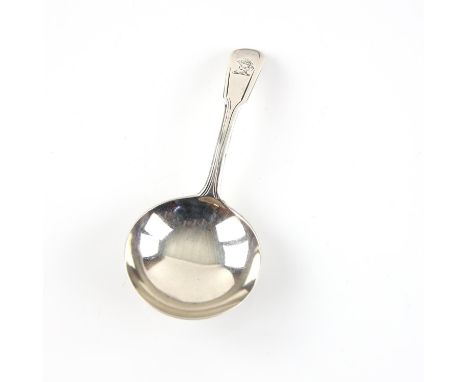 Georgian silver fiddle pattern caddy spoon with horse head coat of arms London 1785Condition Report:  Good condition, some mi