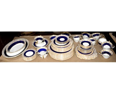 Wedgwood Whitehall Mazarine Blue W4200 part dinner service, including 11 tea cups, 12 dinner plates, oval serving dish and pl
