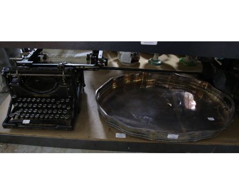 Underwood No.5 Standard typewriter, and a silver plated tray