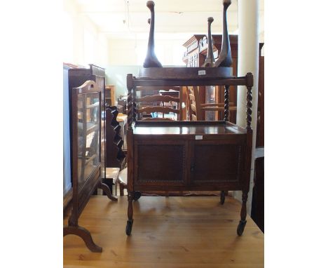 An oak tea trolley, a fire screen and a circular occasional table on cabriole legs