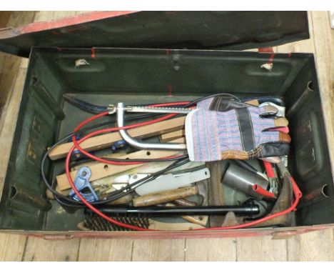 Two tool boxes and contents and a vintage SM & BP petrol can