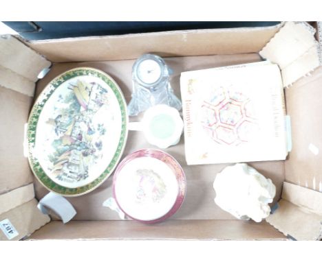 A mixed collection of ceramic items to include - Limoges classically decorated powder box, Royal Worcester lady figure First 