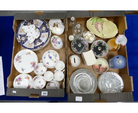 A collection of pottery including Aynsley floral part teaset, plates, various floral trinket items, glassware,Carltonware ite