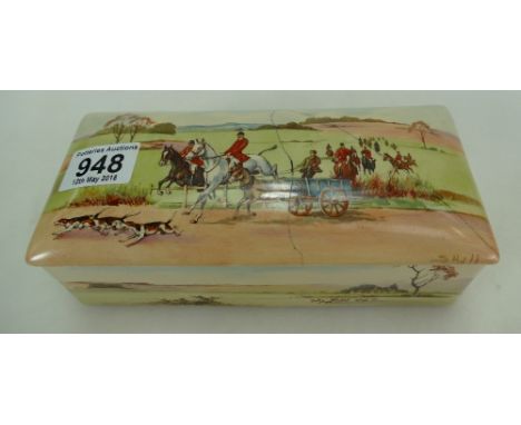 Royal Doulton unusual Hunting series ware oblong musical box playing "The country gardens suite by Grainger, the lid signed S