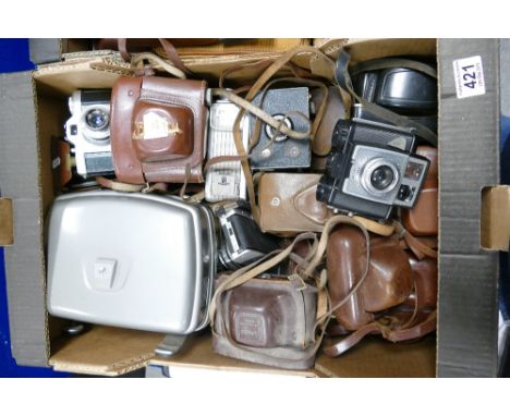 A large collection of vintage film cameras and accessories to include Ilford, Pixette, Kodak, Pentona etc