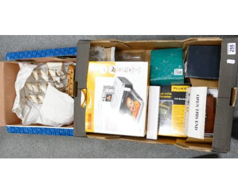 A mixed collection of items to include boxed Kodak Easy Share printer, Fluke True RMS, cased leather and stainless steel hip 