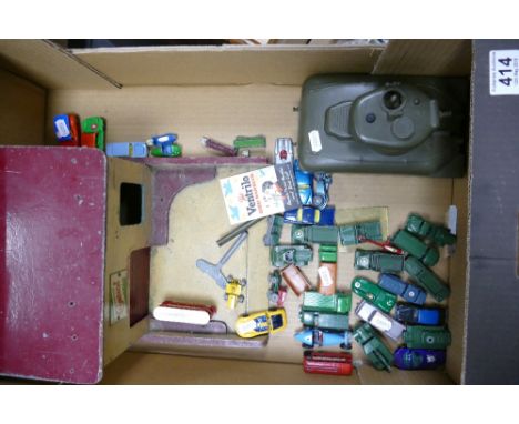 A collection of Lesney diecast toy cars including Landrover, Husky  four wheel control vehicles, Lesney Jaguar D-type, cadill
