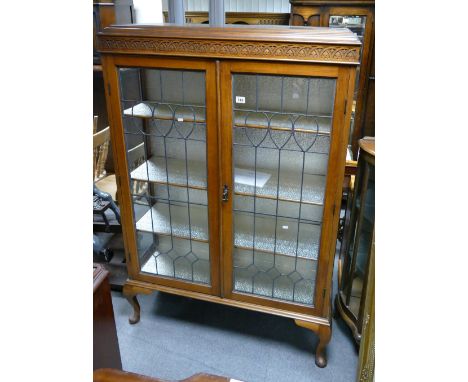 1920's Art Deco style light mahogany display cabinet with leaded glazed to doors and sides (with key in office)