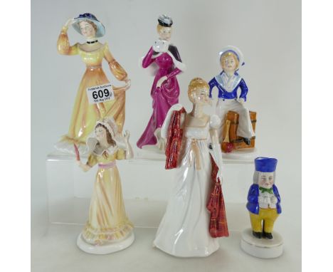 A collection of ceramic figures to include Francesca Art china figures of women, boys and girls, together with an unbranded s