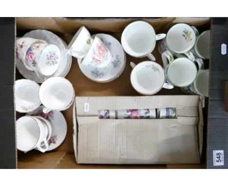 A collection of bone china cups & saucers and mugs. Approx 34 items ( 1 tray)