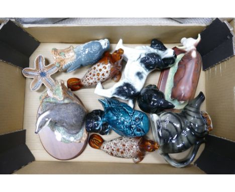 A mixed selection of ceramic items to include Wade Star Fish, Royal Doulton Peregrine Falcon decanter, Badger DA8, Melba span