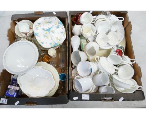 A mixed collection of ceramic items to include floral decorated tea ware, large serving platters,  undecorated Woods Ironston