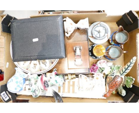 A mixed collection of ceramic items to include decorative ceramic figures, cased cutlery mid century ash trays etc