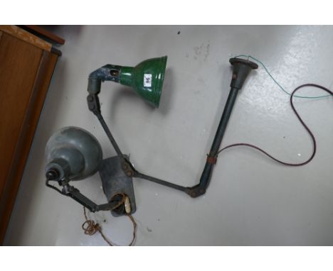 Early articulated industrial lamp and shade together with similar item (2)