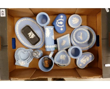 A collection of Wedgwood jasperware items to include vases, pin trays, sweet bowls, trinket boxes etc