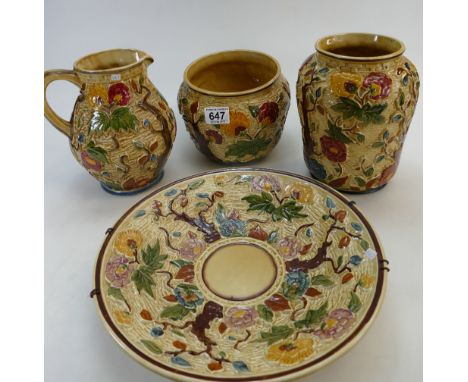 A collection of H.G Wood India Tree embossed items to include vases, planters, water jugs, tile (4)