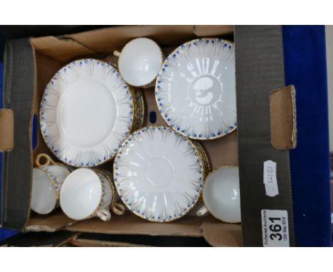 Nineteenth century hand painted gilded Davenport tea service, most backstamped, comprising six teacups, six plates and ten sa