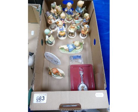 A collection of Geobel Hummel figures comprising From the pumpkin patch, Miss Beehaving, Spring Love, seated boy, A lucky Bug