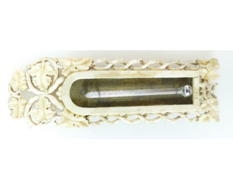 A 19th century thermometer in carved bone frame 13.5cm.