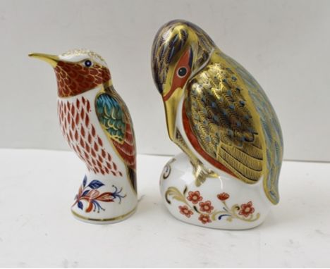 TWO ROYAL CROWN DERBY BONE CHINA PAPERWEIGHTS, "Kingfisher" and "Red Grouse", each decorated and gilded in the Imari palette,