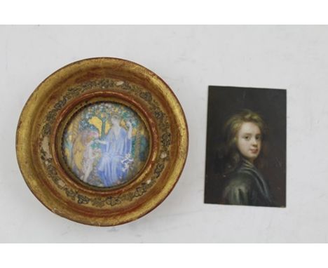 A MINIATURE PAINTING ON METAL PANEL, portrait of a youth 7.5cm x 5cm together with another MINIATURE PAINTING of the Madonna,