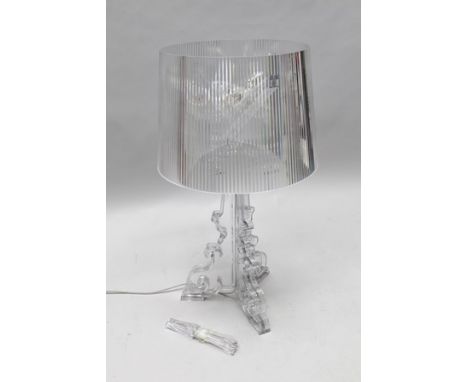 A KARTEL CLEAR PLASTIC BOURGIE TABLE LAMP and shade, designed by F. Laviani, 68cm high 