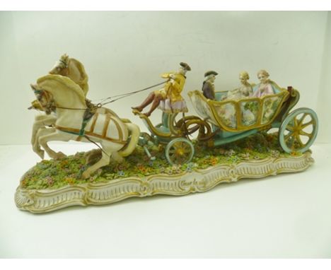 LUIGI FABRIS (Bassano del Grappa 1883-1952) AN ITALIAN CERAMIC FIGURE GROUP OF A HORSE DRAWN CARRIAGE, the horses are modelle