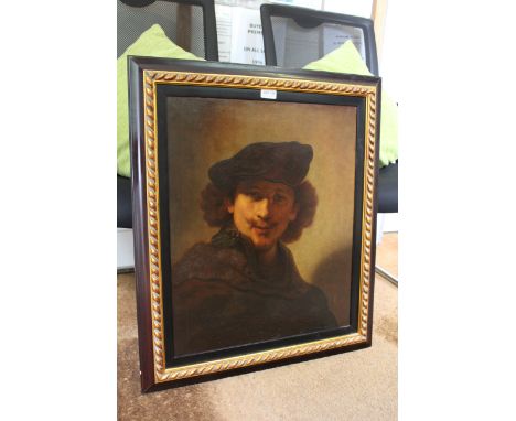 AFTER REMBRANDT (1606-1669) "Self Portrait in a Velvet Beret" Oil painting on canvas, a 19th century copy of the 1634 portrai