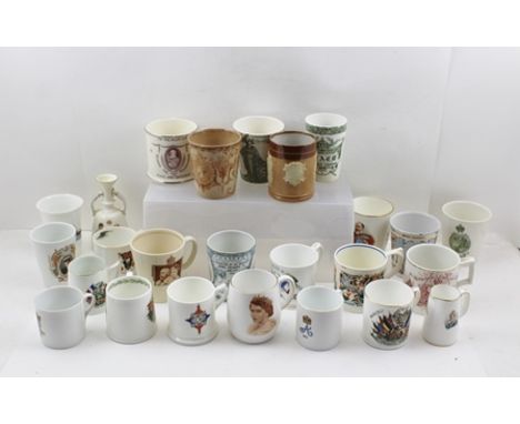 A COLLECTION OF TWENTY-FIVE ROYAL COMMEMORATIVE AND PEACE BEAKERS AND MUGS, Includes a Royal Doulton stoneware King George an