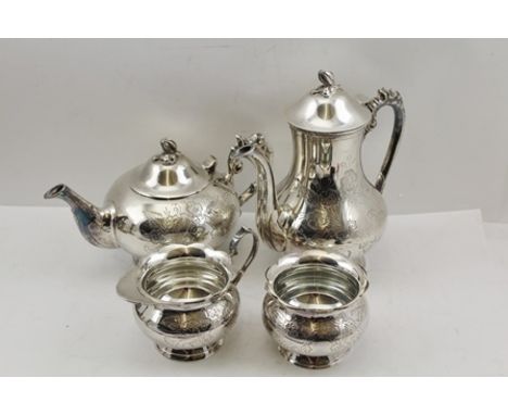 A "YEOMAN" SILVER PLATED FOUR PIECE TEA AND COFFEE SERVICE comprising; teapot, coffee pot, milk jug and sugar bowl, floral de