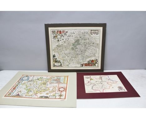 THREE UNFRAMED MAPS "Hemlingford Hundred" after R. Vaughan and R. Newdigate. Hand coloured, 30cm x 35cm, mounted, unframed, t