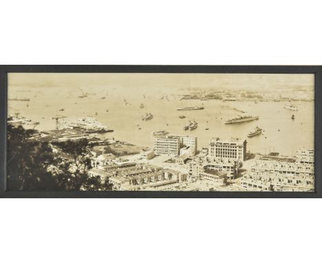 * China. A group of three small panoramas of Shanghai, circa 1930, gelatin silver prints, all showing shipping, each 11.5 x 2
