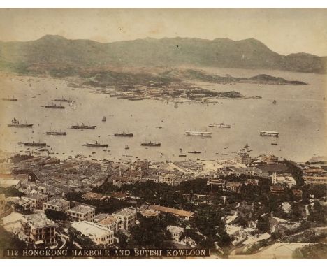 * Hong Kong. A group of 9 hand-coloured albumen print views of Hong Kong, c. 1880s, all captioned in the negative to lower ma