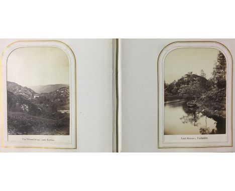 Scotland. An album containing 30 window-mounted albumen print views of Scotland, c. 1870s, arched top with printed details to