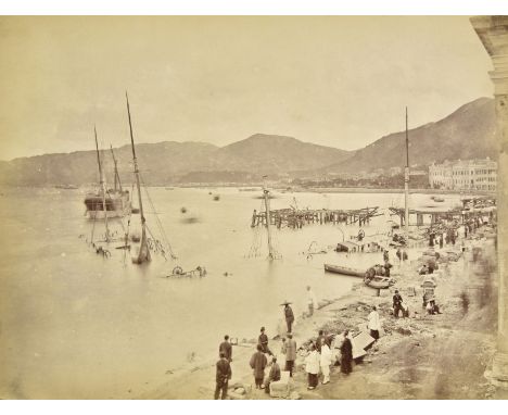 Hong Kong. An album containing 32 mounted albumen prints, c. 1870s, including six scenes after the typhoon of 22 September 18