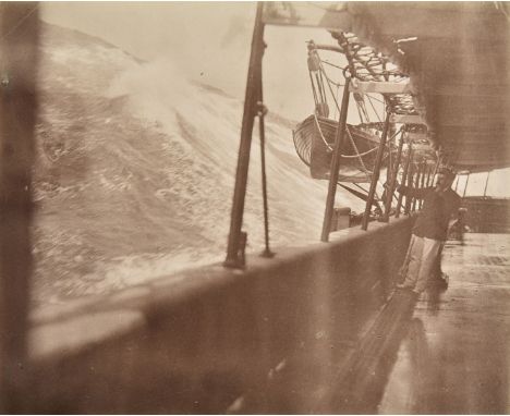 * Maritime. P&amp;O mail steamer in a storm, c. 1870, albumen print, dramatic composition of a large sea swell with a sailor 