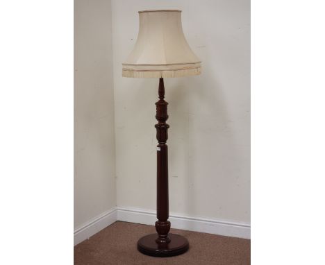 Late 20th century mahogany carved standard lamp with shade Condition Report Click here for further images, condition, auction