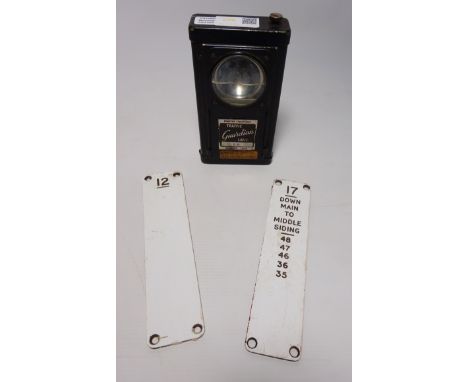 Railway Interest - Marshal's shunter lamp 'Forster Traffic Guardian Lamp' and two lever plates (3) Condition Report Click her