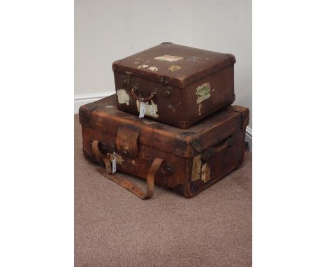 Early 20th century large leather trunk and another leather case Condition Report Click here for further images, condition, au