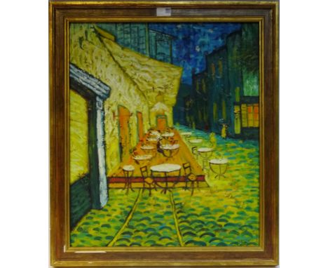 Cafe Scene, oil on canvas after Vincent Van Gogh 61cm x 51cm Condition Report Click here for further images, condition, aucti