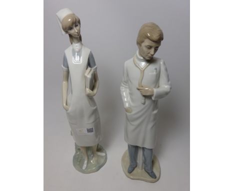 Lladro figure of a Nurse, H36 and a Nao figure of a Doctor Condition Report Click here for further images, condition, auction