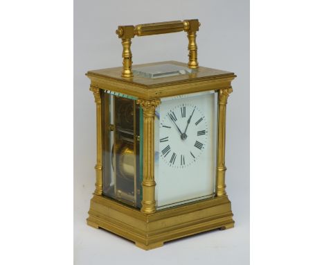 20th century brass and bevelled glass carriage clock, H18cm  CLOCKS & BAROMETERS - as we are not a retailer, these items are 