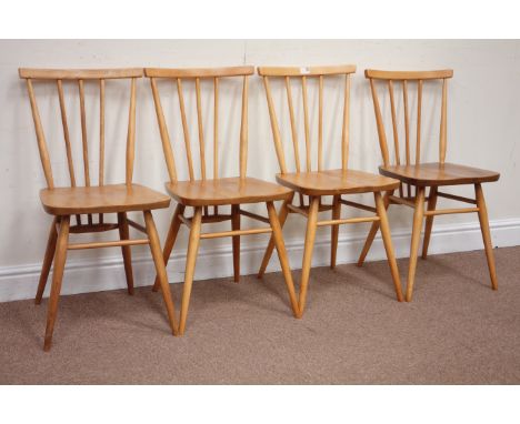 Set four Ercol beech and elm seat chairs  Condition Report Click here for further images, condition, auction times & delivery