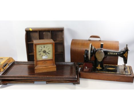 Early 20th Century oak serving tray, Singer sewing machine, 19th Century mantle clock and other miscellanea Condition Report 
