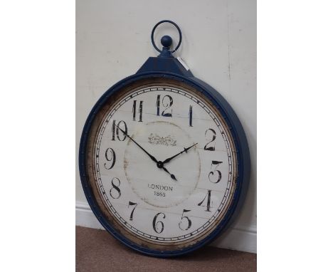 Blue finish metal circular wall clock 'London 1865', H104cm Condition Report Click here for further images, condition, auctio